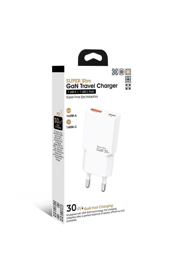 Super Slim Ev Tipi USB Şarj Adaptörü Type-C USB-A Girişli 30W Hızlı Şarj Başlığı - 8