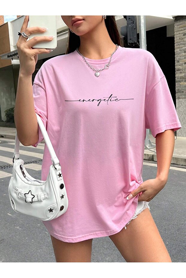 Women's Energetic Printed Crew Neck Relaxed Cut T-Shirt