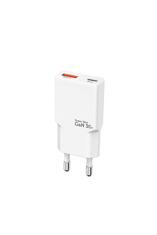 Super Slim Ev Tipi USB Şarj Adaptörü Type-C USB-A Girişli 30W Hızlı Şarj Başlığı - 1