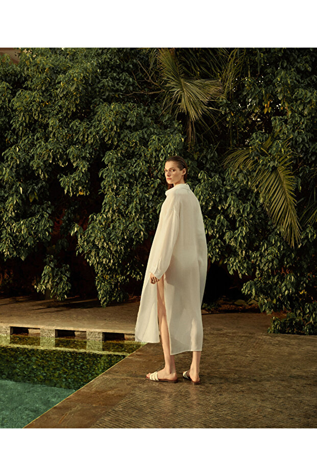 İşlemeli keten tunik - 2