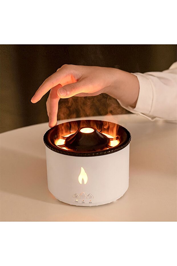 Volcano Humidifier & Essential Oil Diffuser, 360ml, Flame Light, Remote, Auto Timer, 2 Colors - 3