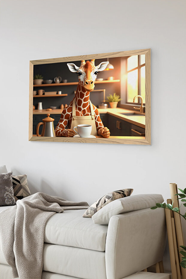 لوحة إطار خشبي قطعة واحدة بمظهر زرافة MDF مقاس 48 × 33 سم - موديل 7