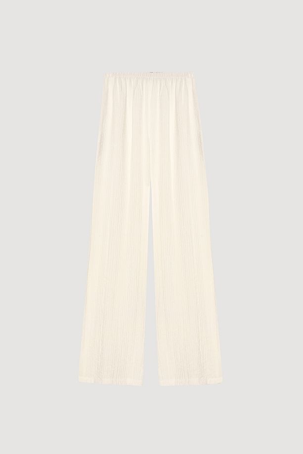 Gofre Kumaş Geniş Paça Pantolon Ekru - 2