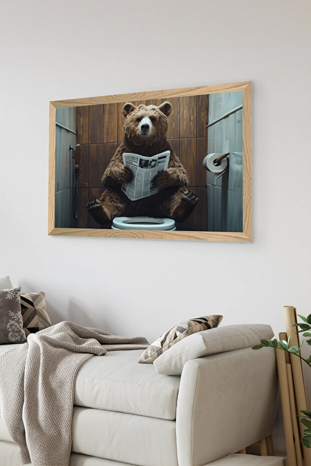 One Piece Wooden Frame Look Bear Printed Mdf 48X33 cm Painting - Model 48