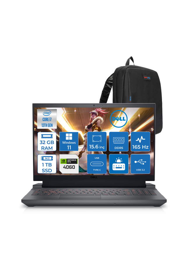 G15 5530 I7 13650HX 32GB 1tb SSD W11H RTX4060 8GB 140W 15.6" FHD 165HZ 3MS G155530014UH10+ZETTACNT - 1