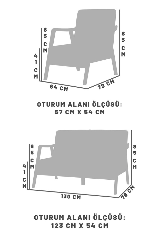 Favela Bohem Çay Seti Ceviz Ahşap, Gri (1 ADET İKİLİ BERJER 2 ADET TEKLİ BERJER) - 7