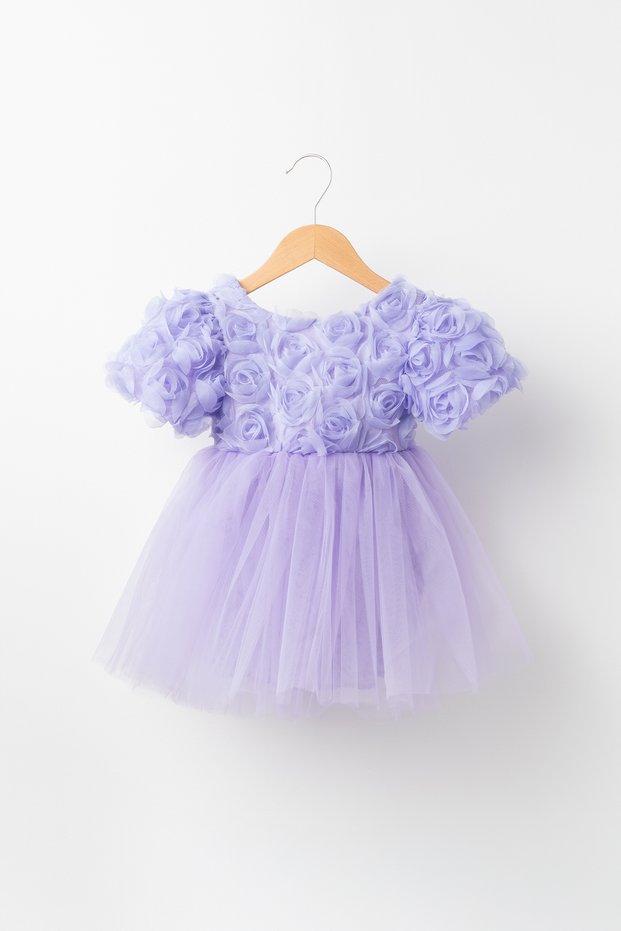 Rosalinda Baby Girl Cotton Lined Fluffy Tulle Tutu Dress with Rose Details