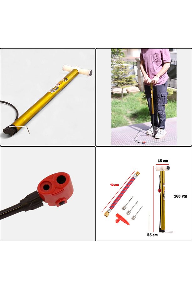 Bisiklet Pompası 6'lı Uç Seti El Tipi Ayak Tutamaklı Metal Borulu Top Lastik Şambrel Şişirme Uçlu - 3