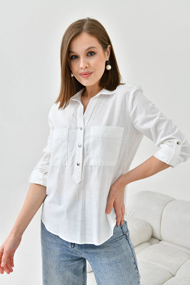 Gömlek Yaka Bluz - 2