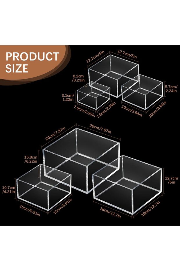 6 Pack Clear Acrylic Boxes , Display Acrylic Cube Boxes, Acrylic Display Boxes with Hollow Bottoms - 3
