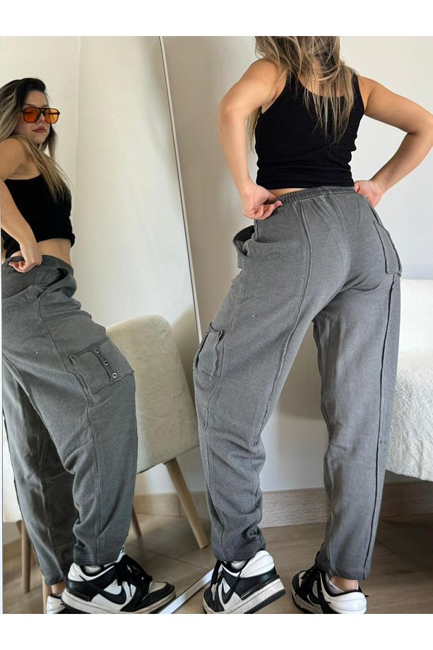 Şalvar Model Ters Dikiş Kesik Paça Eşofman Altı - 2
