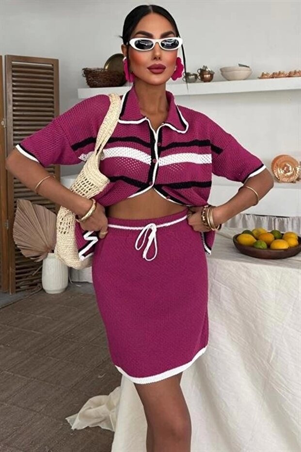 Shirt Collar Skirted Knitwear Suit 10102