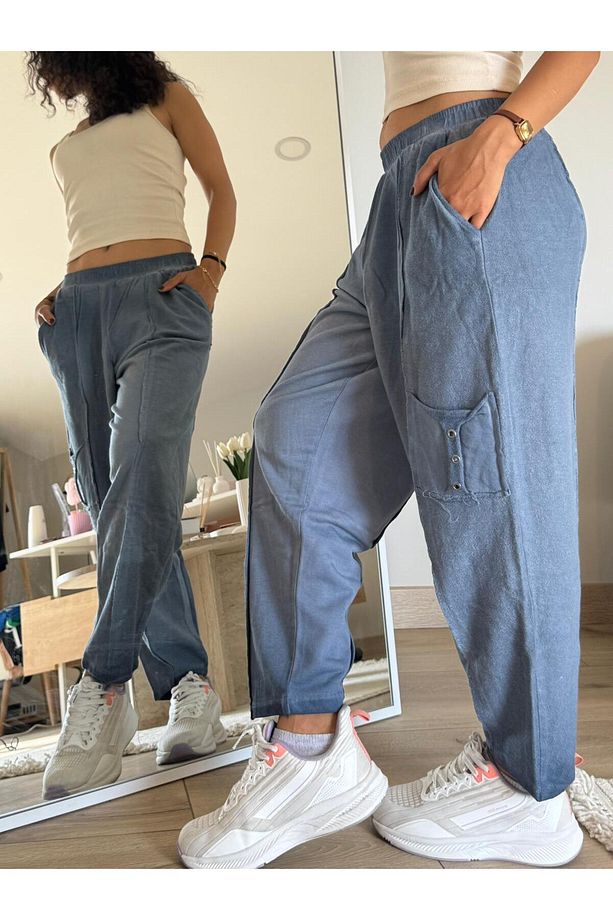 Şalvar Model Ters Dikiş Kesik Paça Eşofman Altı - 2