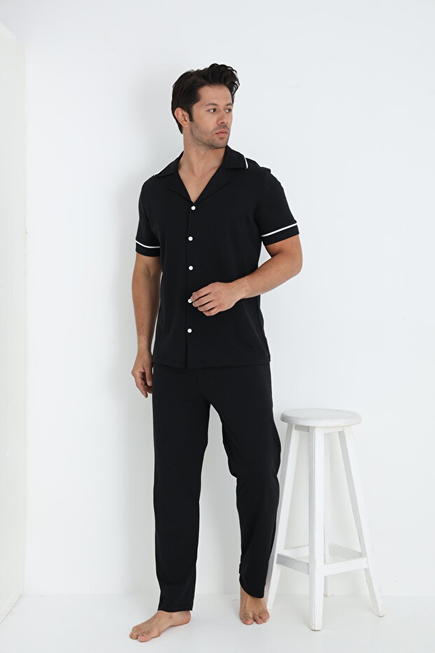 Erkek Kısa Kol Düğmeli Pijama Takım - 2