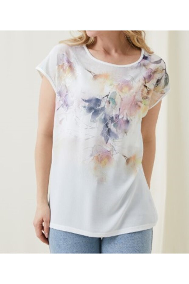 بلوزة منقوشة بالزهور كريمية - 3