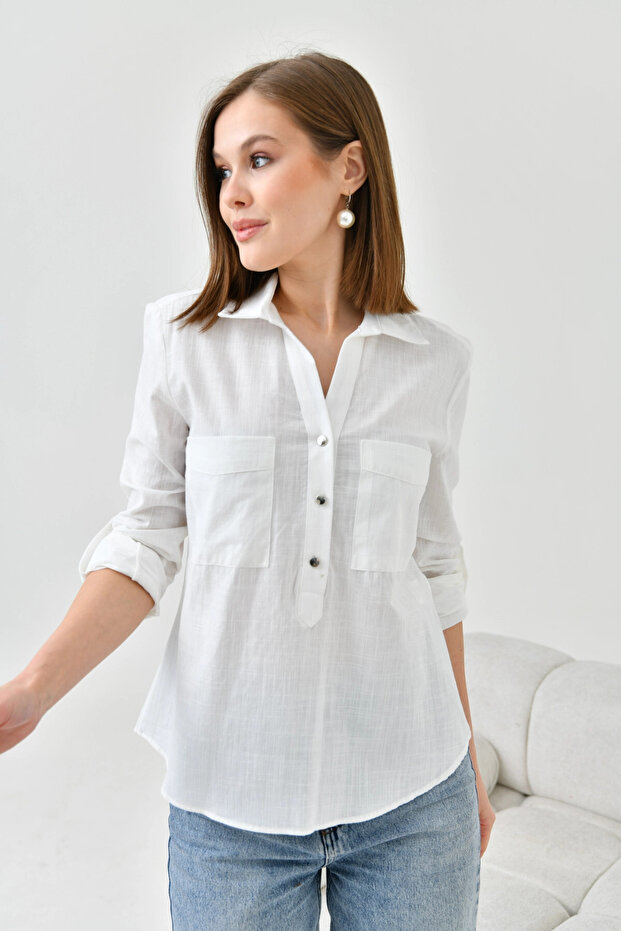 Gömlek Yaka Bluz - 1