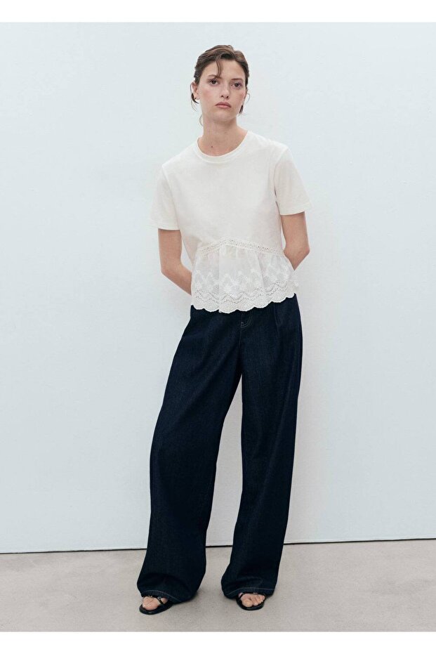 İşlemeli volanlı tişört - 2