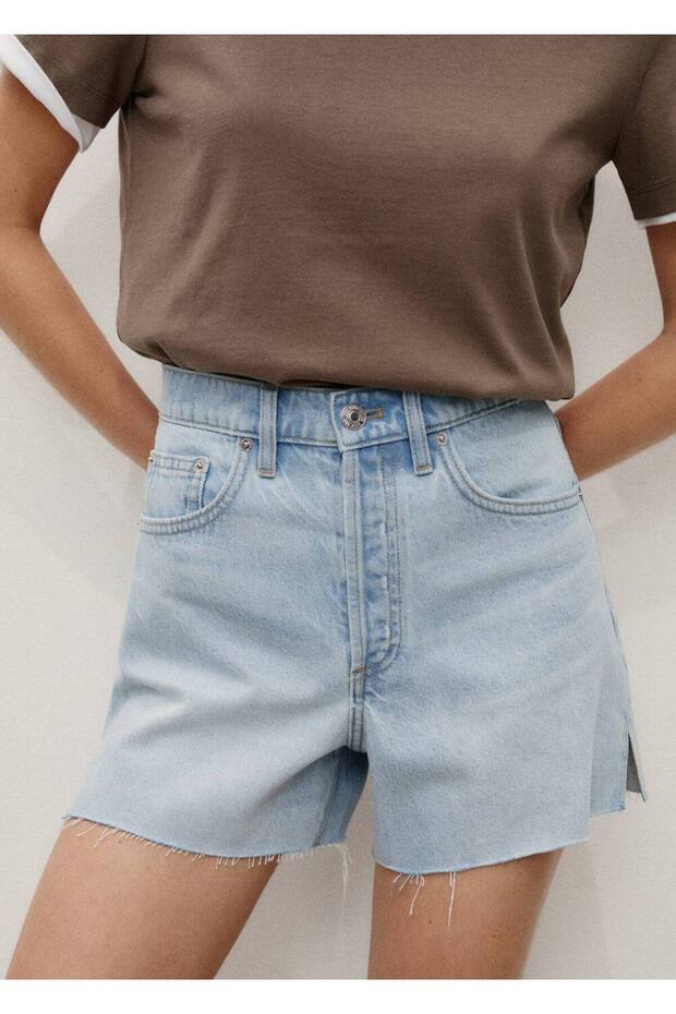 Paçaları dikişsiz denim şort - 1