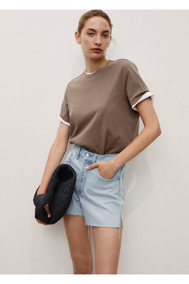 Paçaları dikişsiz denim şort - 8