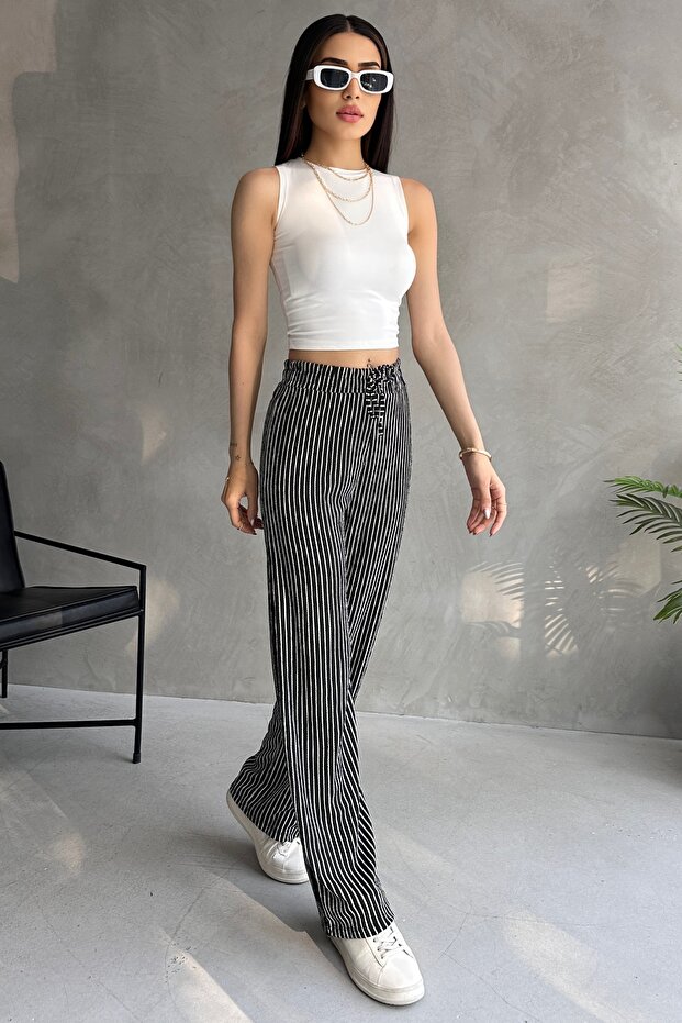 Women's Striped Waist Elastic Trousers