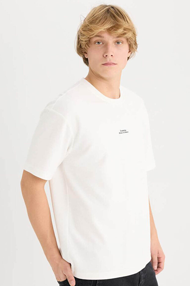 Boxy Fit Ecru Men's T-Shirt D6946Ax/Er105