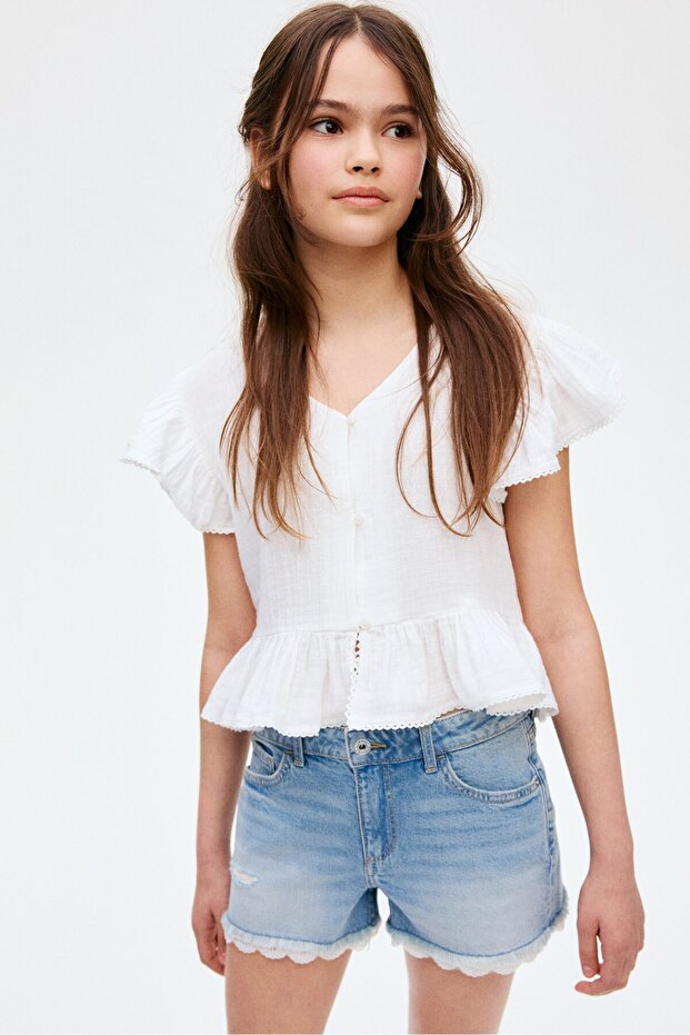 Pamuklu Kot Şort - 1