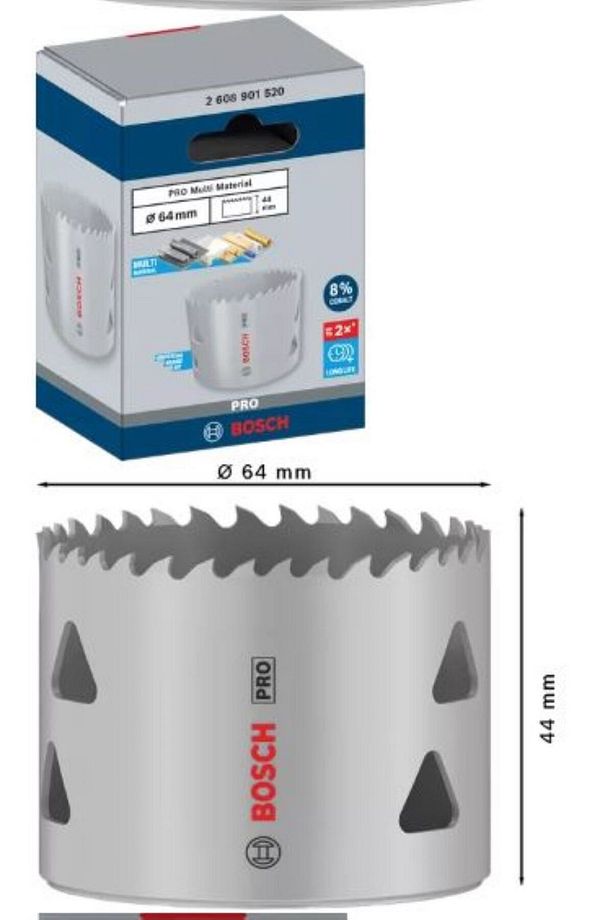 PRO Multi Material Panç 64mm + ZHWEI Hex 3/8 Adaptör Seti ( Alçıpan, Metal ve Ahşap Uyumlu ) - 2