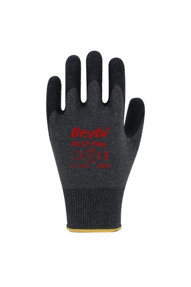 Pl17 Flex 10 Beden Siyah Polyesyter Likralı Ipten Örülmüş Lateks Kaplı 12li Paket (3131X) - 1
