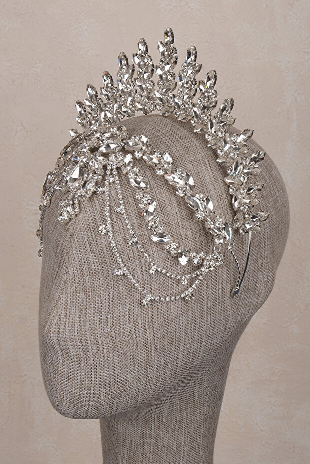 Elenora Dangle Bridal Crown Engagement Henna Stylish Accessory for Wedding Silver
