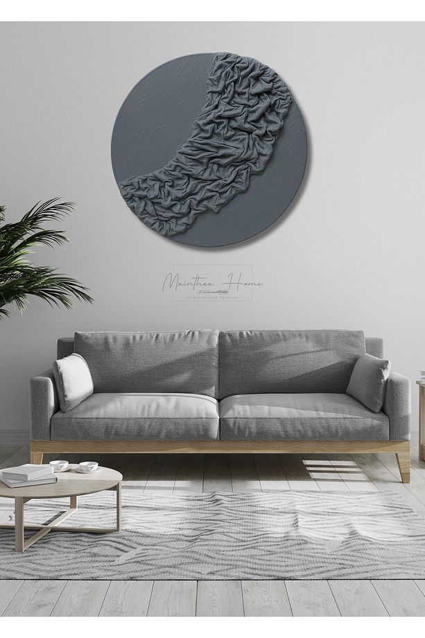 Dokulu Yuvarlak Alçı Tablo - Bulut Örtüsü | El Yapımı 3D Dekoratif Duvar Tablosu - 1