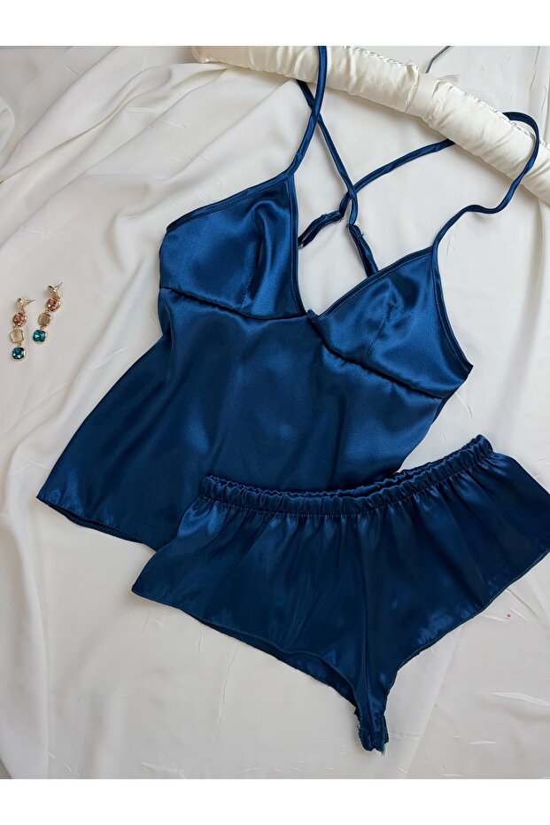 Satin Backless Strappy Hipster Shorts Nightgown Pajama Set (Dowry Custom)