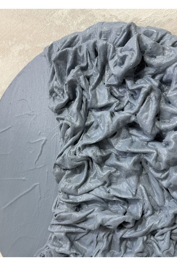 Dokulu Yuvarlak Alçı Tablo - Bulut Örtüsü | El Yapımı 3D Dekoratif Duvar Tablosu - 4