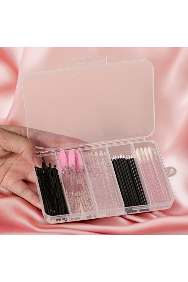 Pink crystal 80pcs Professional Makeup Brush Set Box Eyebrow Eyelash Lip Brushes Hairpin Micro Brush