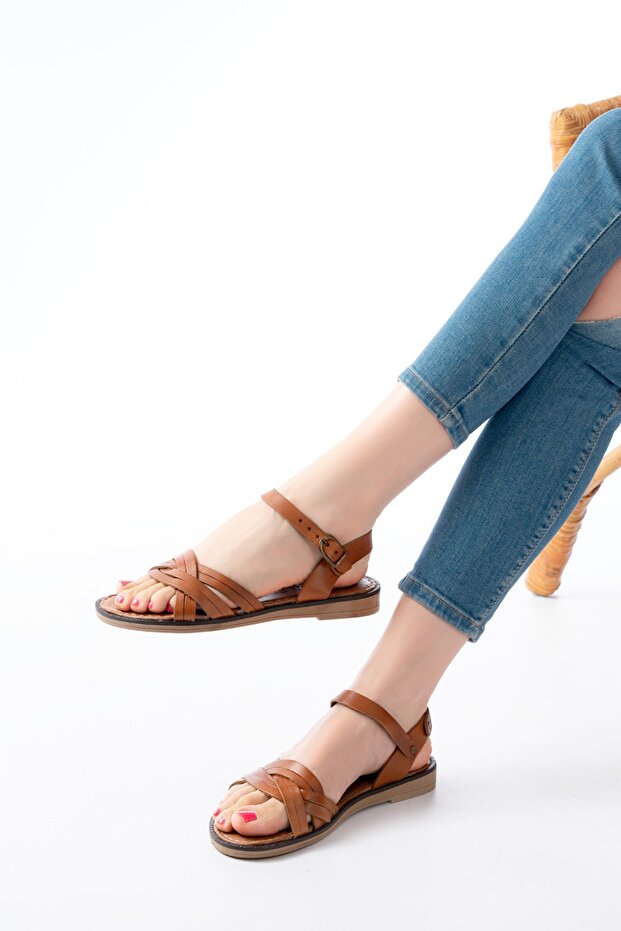 205-037 Tan Genuine Leather Orthopedic Sole Women's Sandals