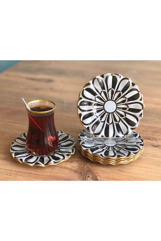 Papatya Desenli Kıvrımlı Çay Tabağı 6 Adet - 1