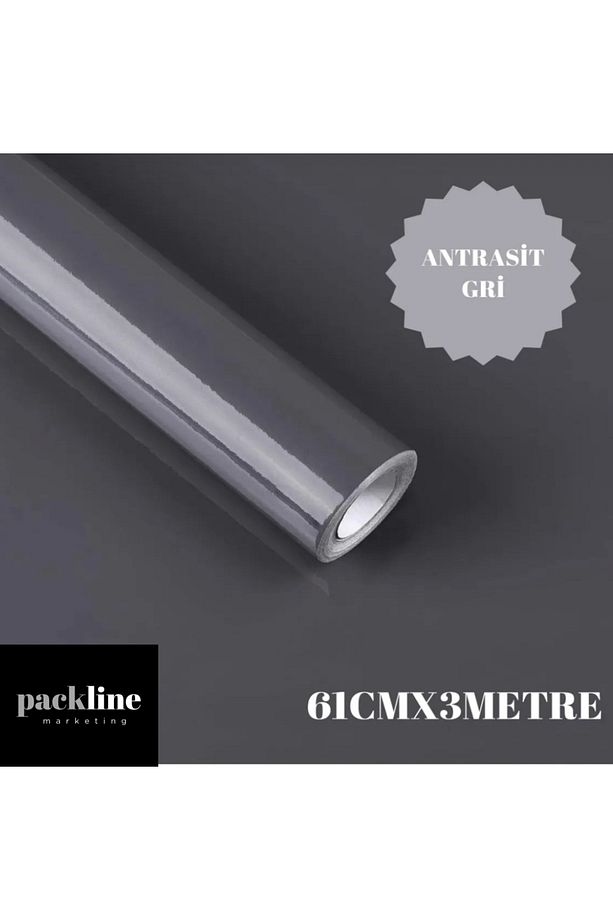 Parlak Antrasit Gri Dolap Kaplama Folyosu Ragle Ve Maket Bıçağı Hediyeli 61 Cm X 3 Metre - 1