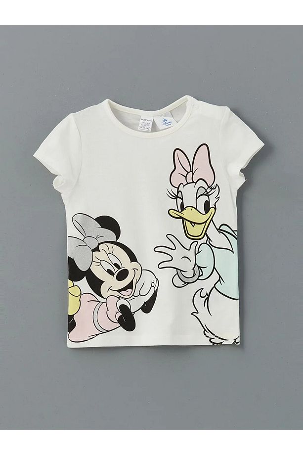 LCW baby Ekru Minnie Mouse Baskılı Kız Bebek Şortlu Pijama Takım - 2