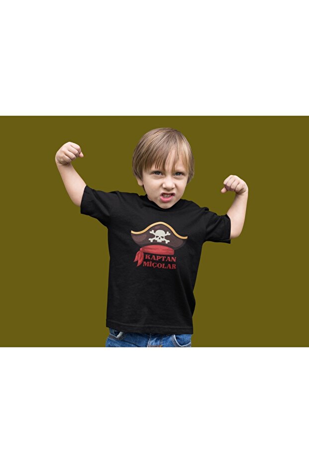 Children's Captain Mi̇Çolar- Transfer Printed Round Neck Short Sleeve Ti̇Shört
