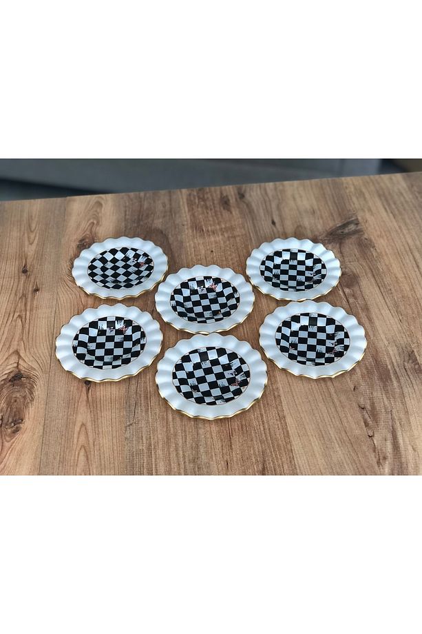 Dama Desenli Kıvrımlı Çay Tabağı 6 Adet - 3