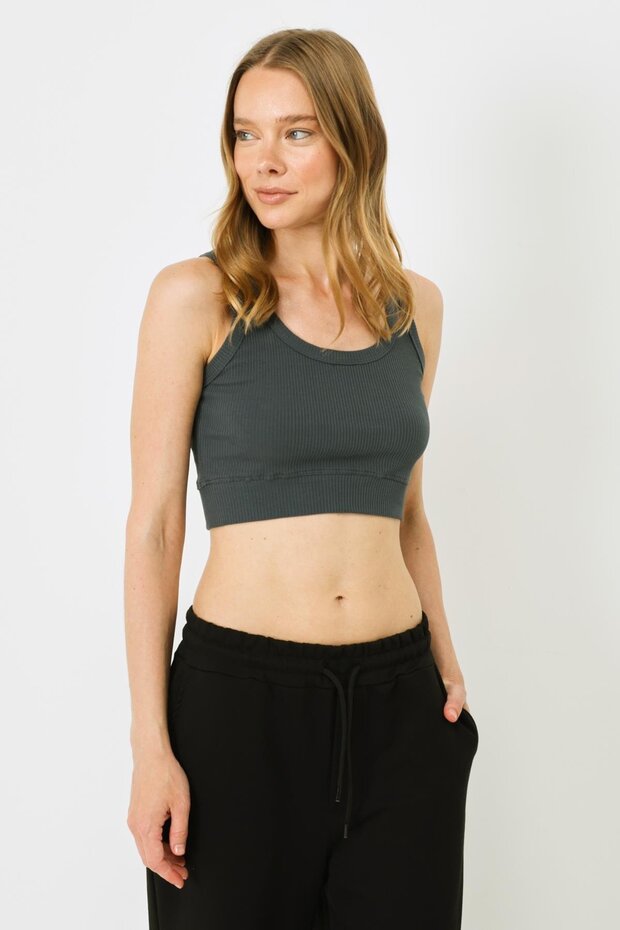 Women's suspender crop ribbed stretchy knitted tank top 926 smoked
