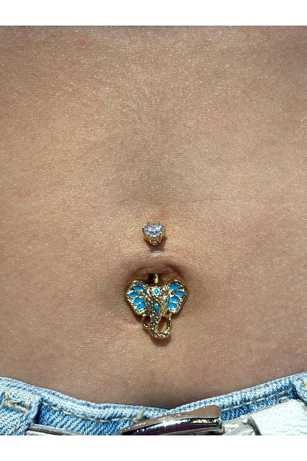 Çelik Fil Detaylı Göbek Piercing - 4