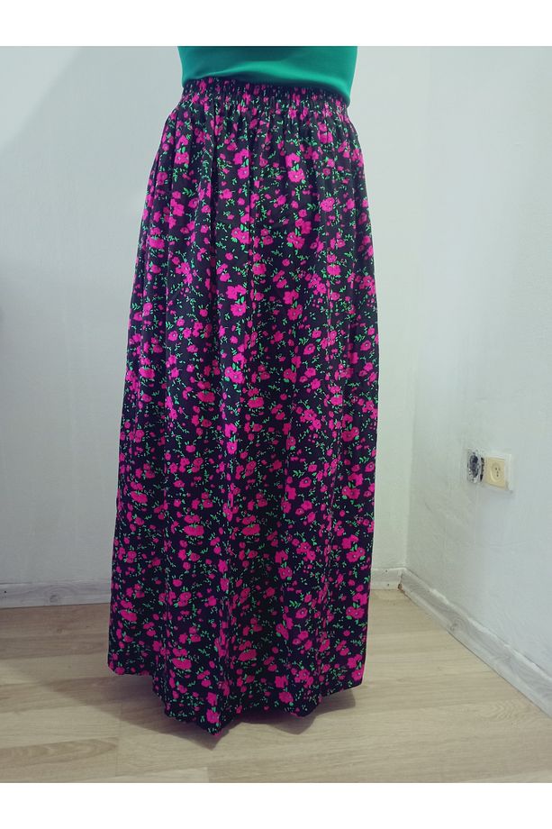 Beli Lastikli Desenli Viskon Kumaş Maxi Boy Etek, Anne Eteği, Namaz Eteği - 6