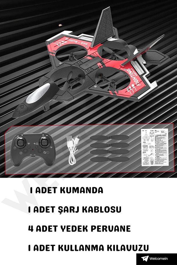 Sünger Gövde 2.4GHz Uzaktan Kumanda LED Işıklı Jet Uçak Drone Başlangıç Seviye (Kırmızı) - 8