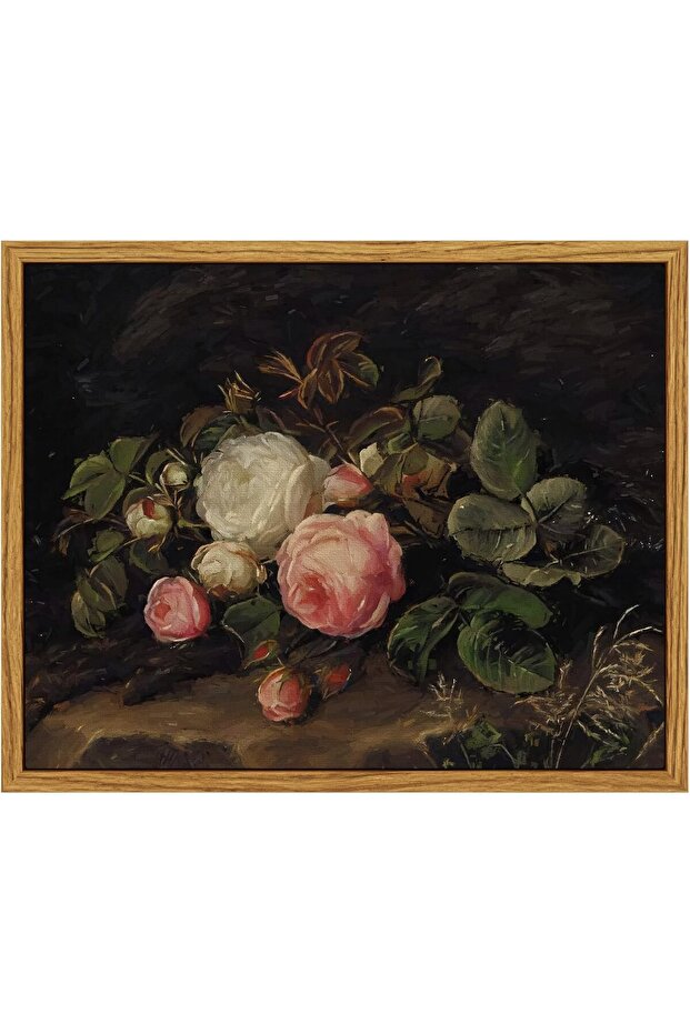 Signtouch Beige Floral Soft Neutral Wall Art Set of 3 White Outer Frame 40x60 cm