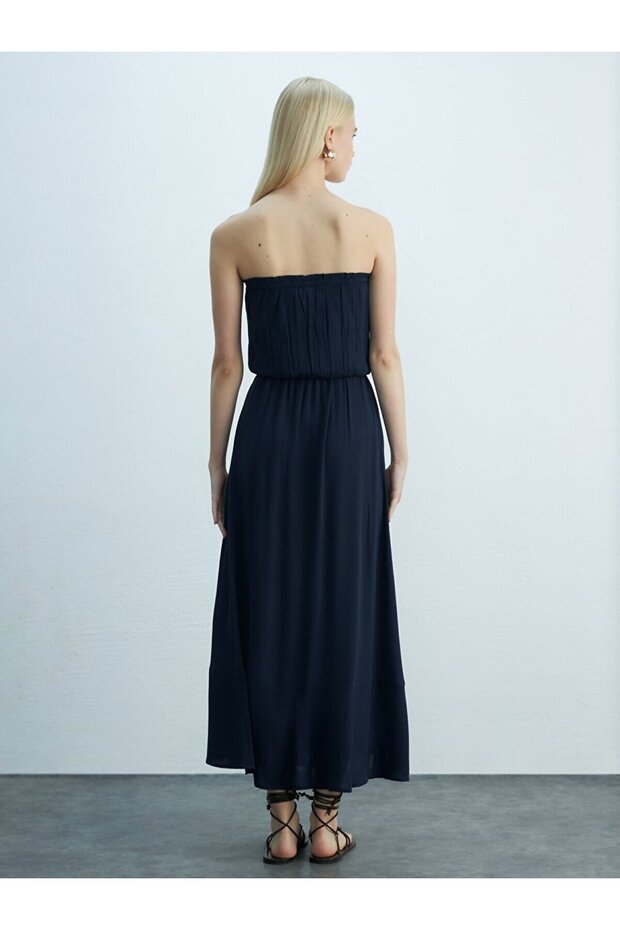 Basıc Düğmeli Lacivert Elbise - 3