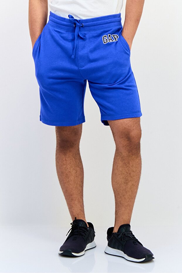 Men Brand Logo Basic Shorts, Blue - 1