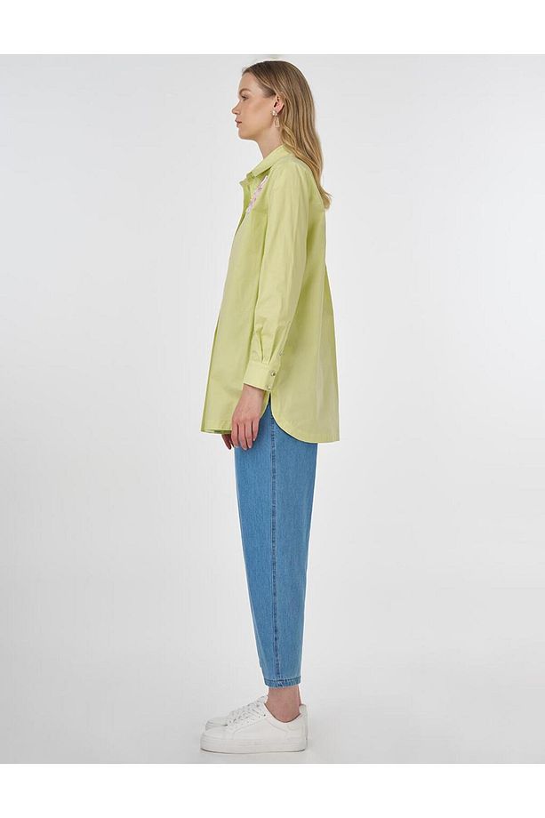 Pul Payet İşlemeli Poplin Tunik Lime - 4