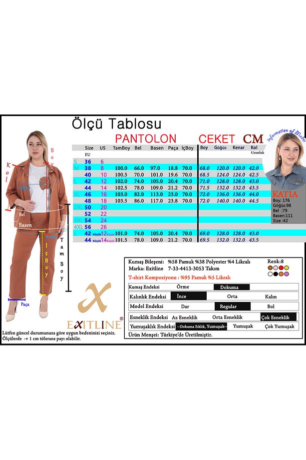 Kadın Üçlü Takım Ceket Pantolon Tshirt - 3