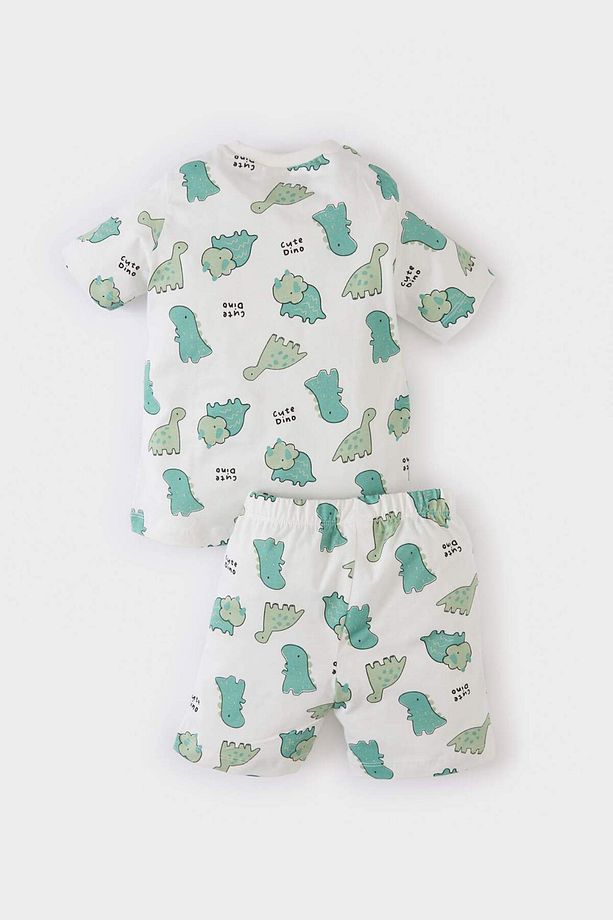 Erkek Bebek Pijama Takımı Dinazor Baskılı Kısa Kollu Penye Üst Beli Lastikli Şort E1178A525SM - 4