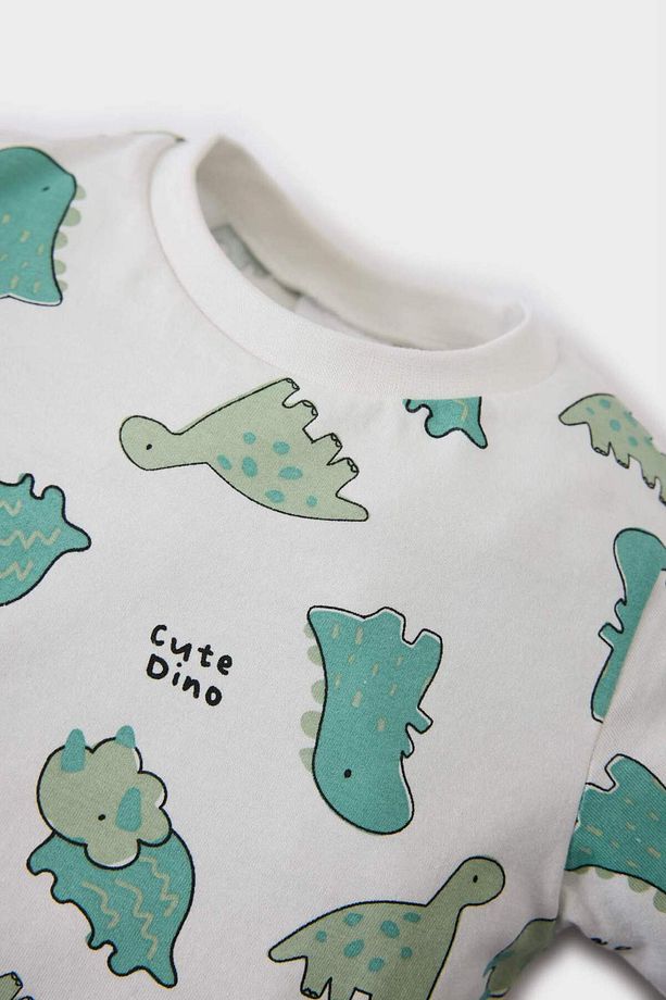 Erkek Bebek Pijama Takımı Dinazor Baskılı Kısa Kollu Penye Üst Beli Lastikli Şort E1178A525SM - 3